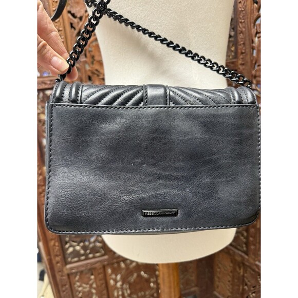 Rebecca Minkoff Chevron Quilted Small Love Crossbody Bag Black Leather - Picture 4 of 7